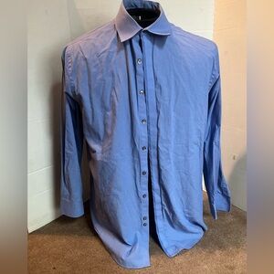Geoffrey Beene Blue Dress Shirt Long Sleeve Classic w thin stripes Sz L like new
